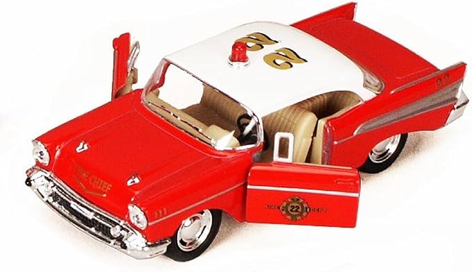 KiNSMART 1957 Chevy Bel Air Coupe 1:40 Scale 5" Die Cast Metal Classic Toy Car (Rescue Fire)