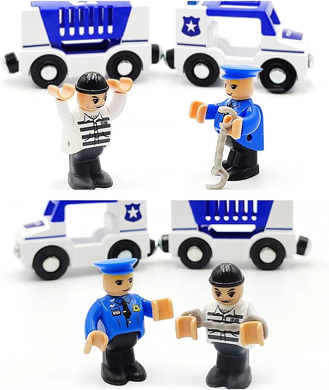 Wooden Train Cars Track Accessories Set Police Car with Light and Sound Small Vehicles Magnetic Train Cars Fit for Wooden Train Track Railway for Boys and Girls (Police Car(with Light and Sound))