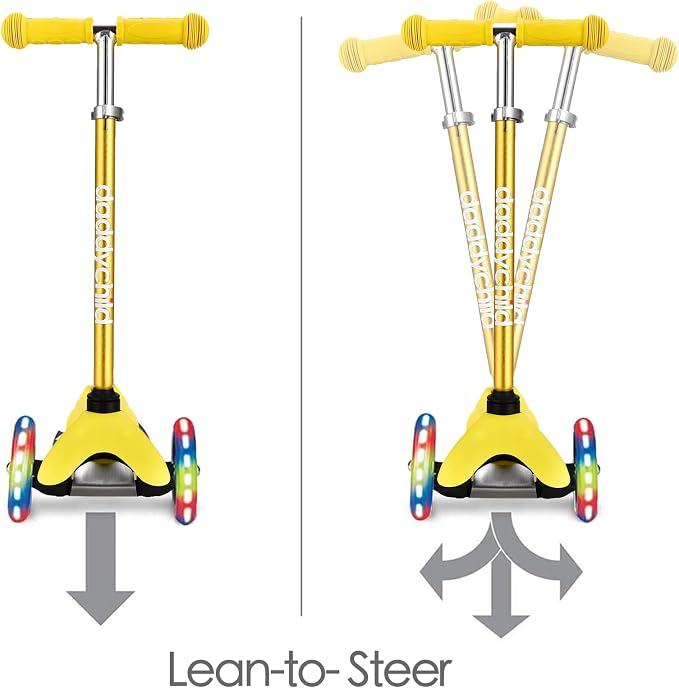 3-Wheel Kick Scooter for Kids Ages 3-8 Lean-to-Steer Toddler Scooter with Extra Wide Light Up Wheels, 4 Adjustable Heights, Foldable Scooters for Boys & Girls, Max Weight 110lbs