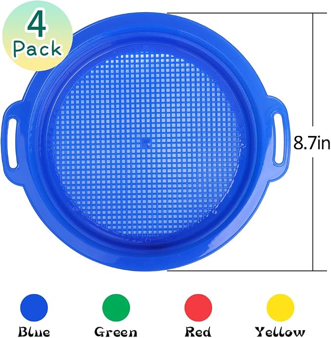 Sand Sifter Sieves for Kids - Heavy Duty ABS Beach Sifter Discovery Toy for Gardening, Digging, Finding Treasure Shells & Shark Teeth - Gift for Travel Beach Party (4PCS)