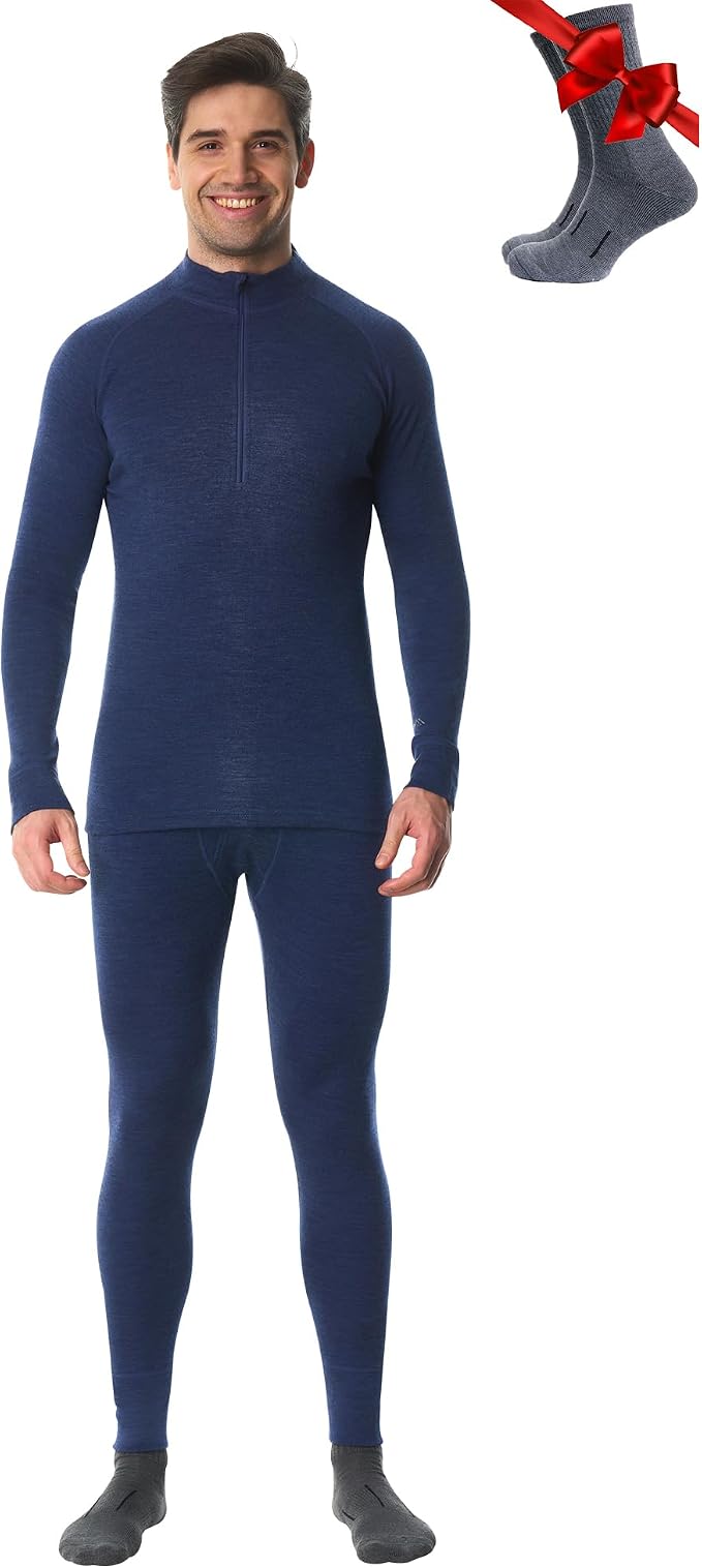 Merino.tech Merino Wool Base Layer Mens Set - Heavyweight, Midweight, Lite Merino Wool Thermal Underwear For Men Top, Bottom