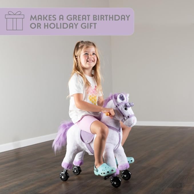 Ride on Horse - Walking Unicorn Toys with Wheels and Sounds - Ride on Toys for Kids Aged 3 and Up - Plush Kids Ride on Toys by Happy Trails