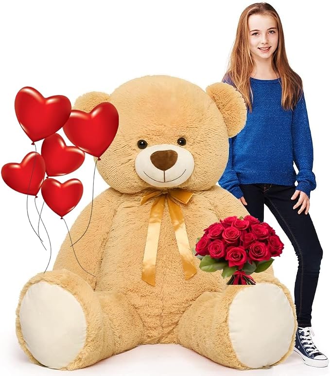 Tezituor 40 Inch Giant Teddy Bear,Large Light Brown Stuffed Animal Plush,Big Soft Cuddly Teddy Bear Plush Toy,Gift for Kids,Girls,Boys,Girlfriend,Baby Shower,Valentine’s Day,Christmas,Birthday