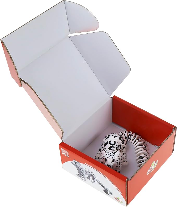 Born to Print Articulated 3D Printed Animal Fidget Toy – Flexible Moving Desk Toy for Kids & Adults | Sensory Stress Relief Toy | Realistic Collectible Animal Figure (Snow Leopard)