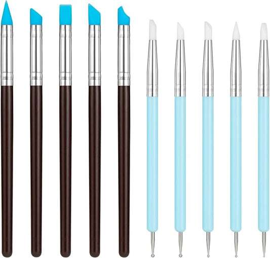 Amrules 10Pcs Clay Sculpting Tools, Practical Dual-End Rubber Pens and Dotting Tools Kit for Adults, Rock Painting, Nail Art, Carving, Drawing, Art Modeling, Shaping, Pottery Craft, Silicone Brushes