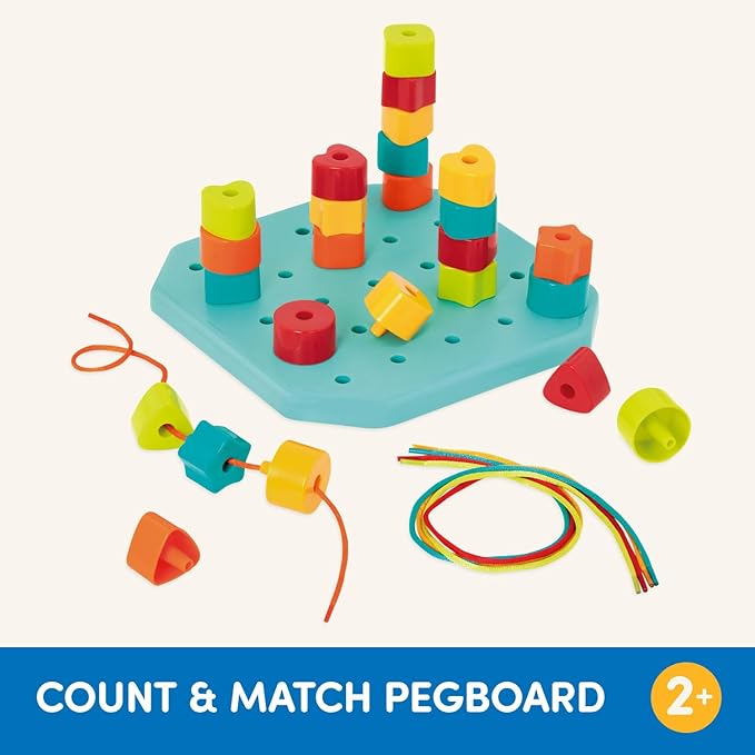 Battat – Toddler Peg Board – Stacking Peg Board Set – Fine Motor Skills Toy – Therapy Toy, 31 Pieces – 2+ Years – Count & Match Pegboard