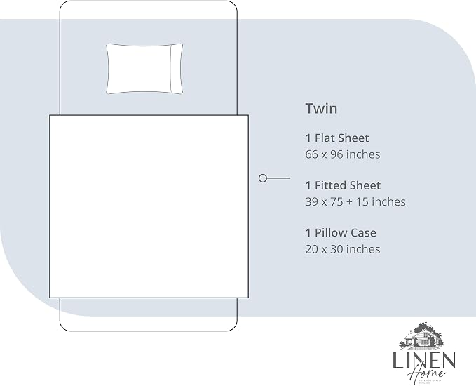 Linen Home 100% Cotton Percale Sheets Twin Size, Blue Duck Egg, Deep Pocket, 3 Pieces Set- 1 Flat, 1 Fitted and 1 Pillowcase, Crisp Cool and Long Staple Strong Bed Linen