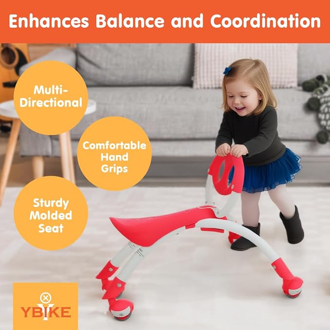 YBIKE Pewi Walking Ride On Toy - Toddler Walker for Ages 9 Months to 3 Years Old, 10 inches, Red, One Size (YPIW1)
