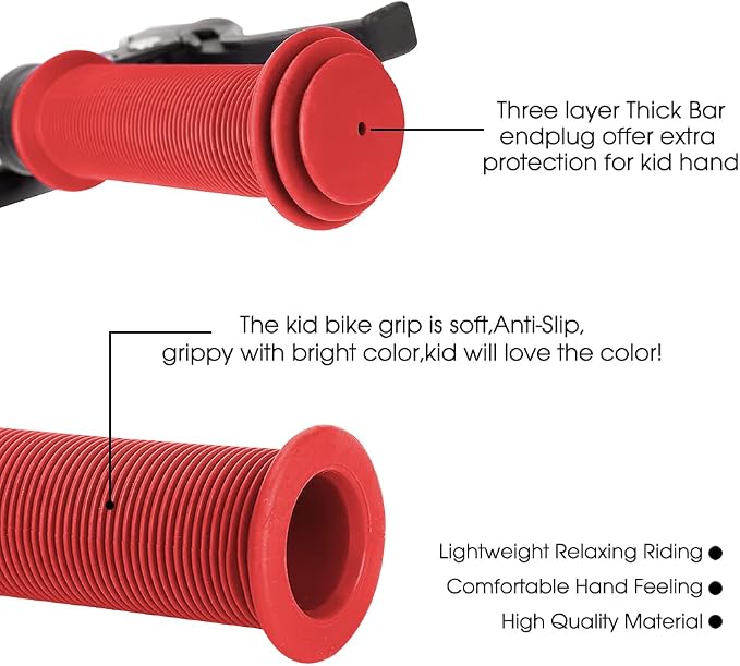 Kids Bike Grips - 105mm Bicycle Handlebar Grips With Mushroom Pattern for Bikes, Balance Bikes, and Kick Scooters