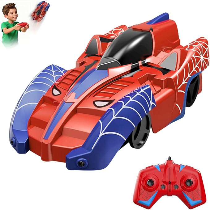 Spider Hero Wall Climbing Car Remote Control Kids Toy, 360° Rotating Remote Control Car with Light, Rechargeable RC Stunt Cars Wall Toys for Boys Kids Ages 4 and up