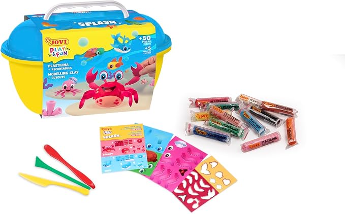 Jovi - Play&Fun Splash, Character kit for Children with Modeling Clay | Includes Cutouts, 24 Non-Drying Clay Sticks and Tools to Create Aquatic Animals, DIY Art for Kids