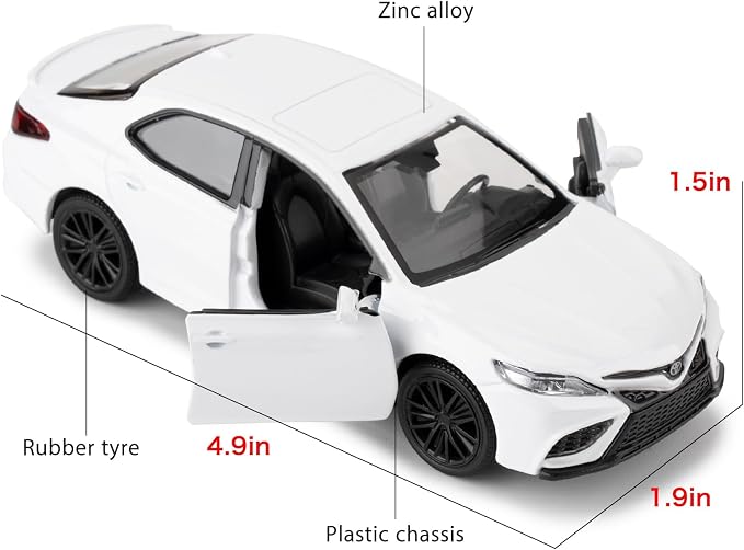 RMZ City 1:36 Camry XSE Car Model, Diecast Pull Back Model Toy Car, Doors Open, Collection Kids Toy for Aged 3 and up, Gift White