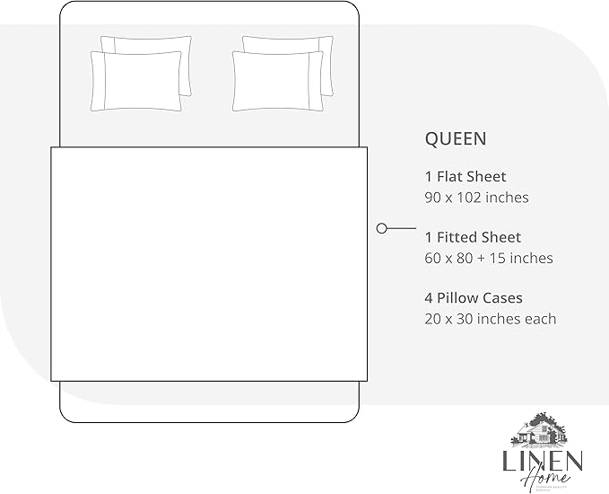 Linen Home 6 Piece Queen Cotton Sheet Set, 100% Cotton Percale, 4 Pillowcases, Deep Pocket with All Around Elastic Sheet, Crisp Breathable Bedding, Hotel Luxury, Long-Staple Combed Cotton, Snow White