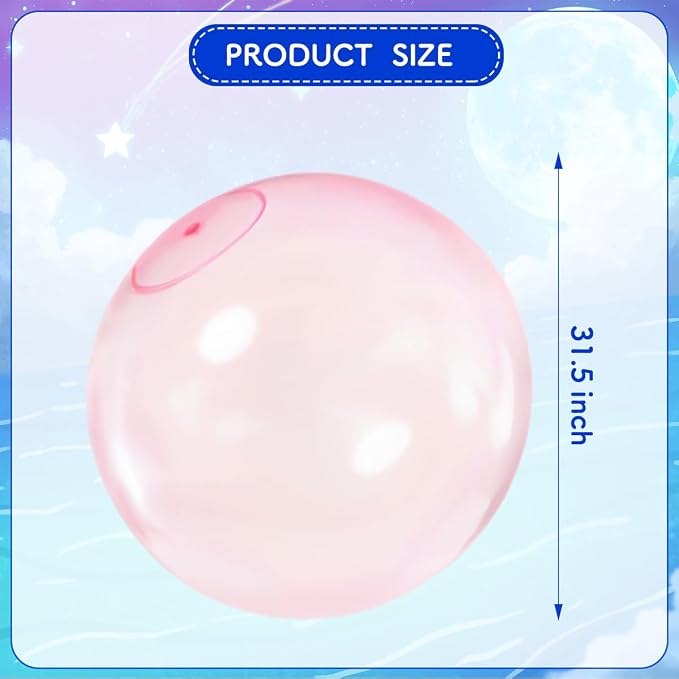 32 Inch Giant Water Bubble Ball for Adults Teenagers Giant Inflatable Water-Filled Ball Soft Rubber Ball for Outdoor Pool Beach Garden Yard Games (Pink)