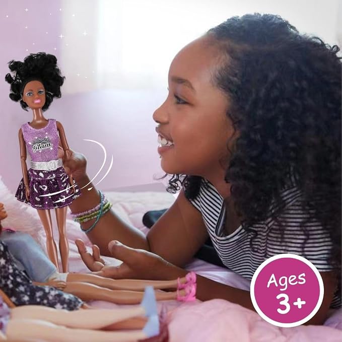 Liberty Imports 6 Set of African American Black Toy Dolls - 11.5" Premium Fashion Style Diversity Role Play Dolls, Bundle Variety Pack for Kids, Girls Party Favors