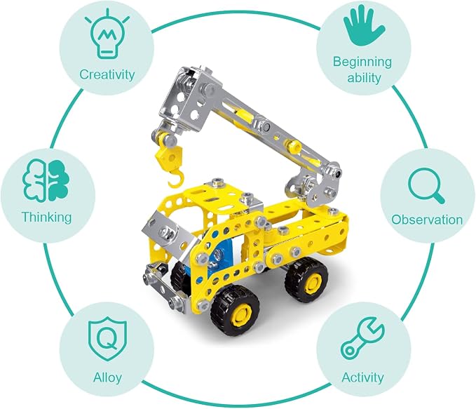 Ferthor Fun 7 in 1 STEM Toys,Creative Set for Boys Age 8-12,Learning Engineering Kids Building Blocks Model Kits,Metal Construction Toys for Kids 8 9 10 11 12+ Year Old(180PCS No Motor)