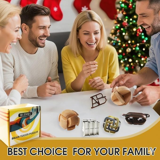 8PCS Brain Teaser Puzzles for Adults, Mind Puzzle Ancient Wooden and Metal Puzzles 3D Unlock Interlock IQ Puzzle Box Game for Adults