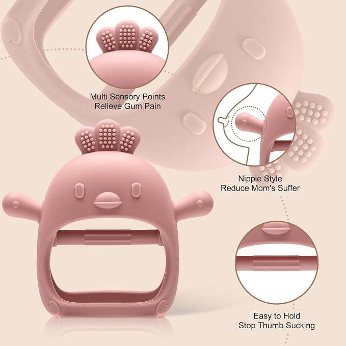 2 Pack Easter Baby Teething Toys for 0-6 6-12 Months, Never Drop Infant Teether Teething Mitten Toys for 3 6 9 12 Months, Newborn Easter Basket Stuffers Gifts for Baby Boys Girls