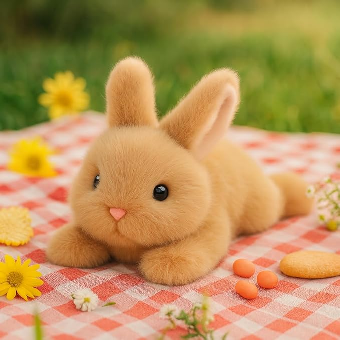Adorable Easter Bunny Stuffed Animal Soft Brown Rabbit Plush Toy Cute Birthday Easter Gifts for Boys Girls Kids Toddlers
