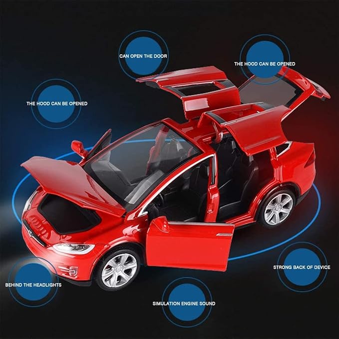 gidoyi Toy Car Model X, Pull Back Car Toys Alloy Vehicles with Lights and Sound 1:32 Scale Model Car (Red)