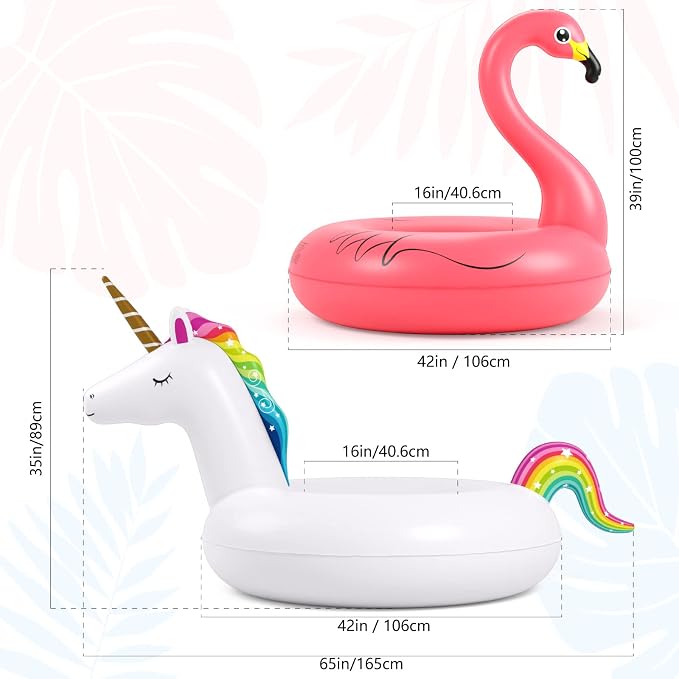 Jasonwell 2 Pack Unicorn Flamingo Pool Floaties - Inflatables Rafts for Swimming, Lake, Beach - Floaty Swim Rings for Adults, Kids
