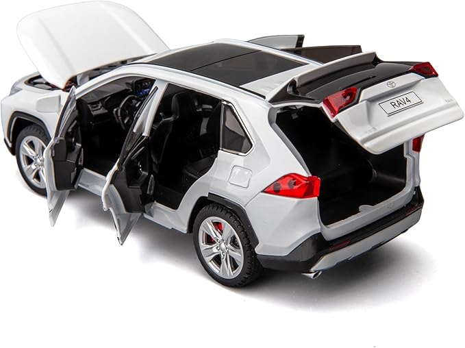 BDTCTK 1/24 Compatible for RAV4 Model Car, Zinc Alloy Diecast Collectible Pull Back Toy car with Sound and Light for Kids Boy Girl Gift White