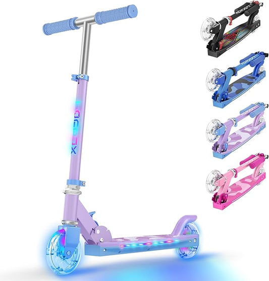 TONBUX Scooters for Kids 5-12, 2 Wheel Scooters with Cool Light Up Stem, Wheels, and Deck, 3 Level Adjustable Height Kick Scooter, Foldable and Lightweight Scooter for Kids 8-12
