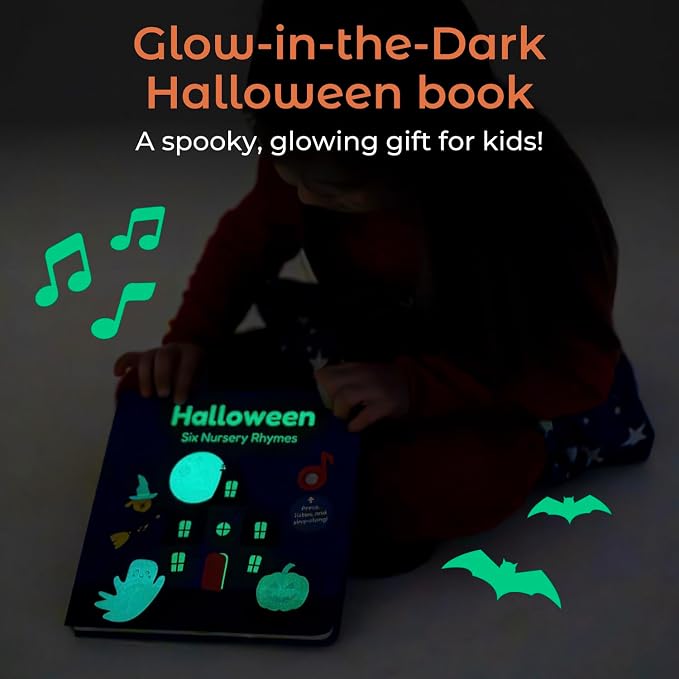 Cali's Books Halloween Musical Book | Glow-in-The-Dark Cover | New USB-C Rechargeable | Halloween Baby Toy & Books for Kids 1-3 | Toys for Toddlers