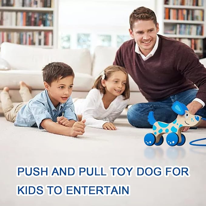 Wooden Pull Dog Toy Wooden Walk Pull Along Toy with String Toy Montessori Toddler Pull Toys for Walking Toddlers