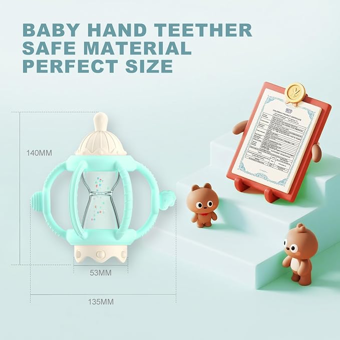 Silicone Teether Rattle Toy for Babies 0-12 Months Teething Relief | Montessori Sensory Teething Toy with Pacifier, Easy Grasp Handle for Infant Boys & Girls, Baby Must Haves