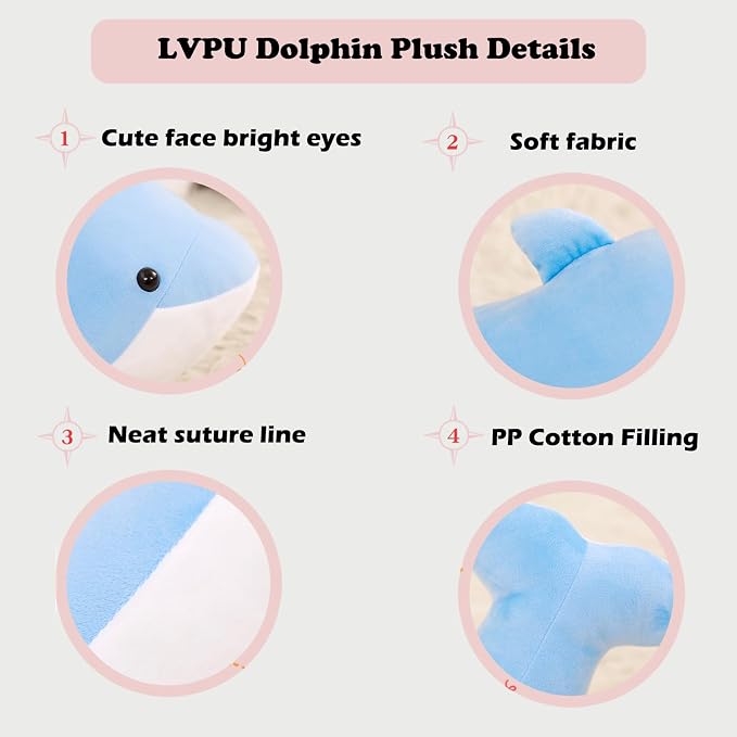 Dolphin Stuffed Animals Plush Pillows Soft Sea Animal Plush Dolls Stuffed Animal Plushies (PINK-15.2Inch)