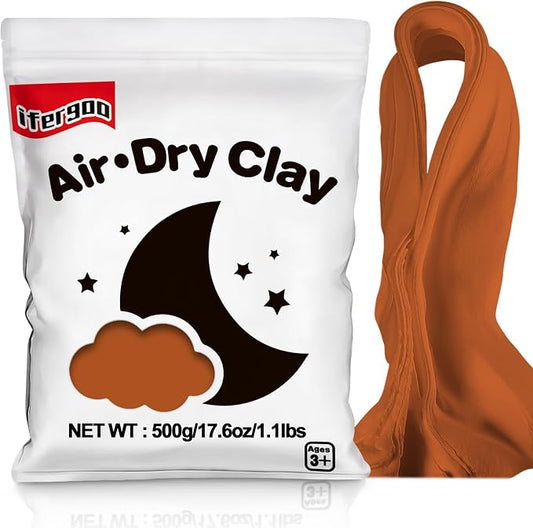 ifergoo Brown Air Dry Clay - Moldable Cosplay, DIY Creative Modeling Clay for School Arts & Craft Project, Fake Bake, Slime Supplies, Super Light Magic Foam Molding Clay, Soft, No-Sticky, 1.1LBS/500G