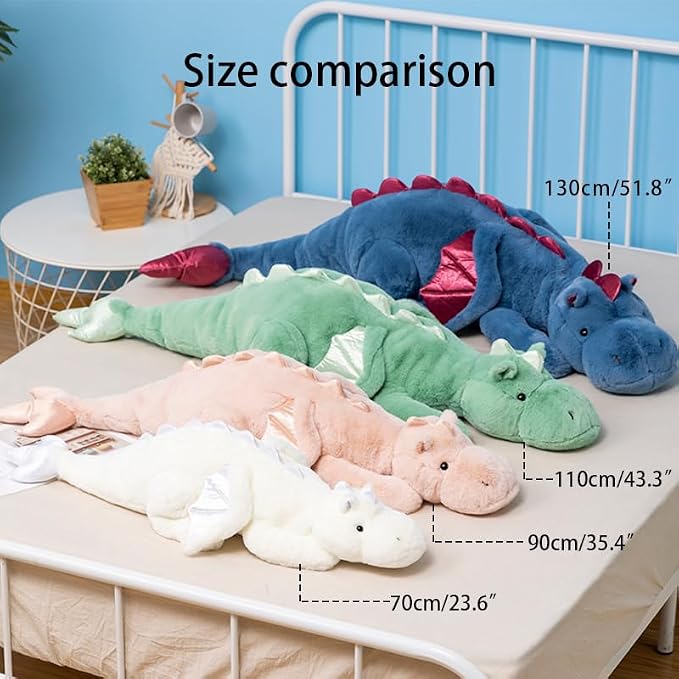 Large Dragon Stuffed Animal, Soft Dragon Plush Toy 51.2" 7Lbs for Kids and Adults, Available in Blue, Green, Pink, and White