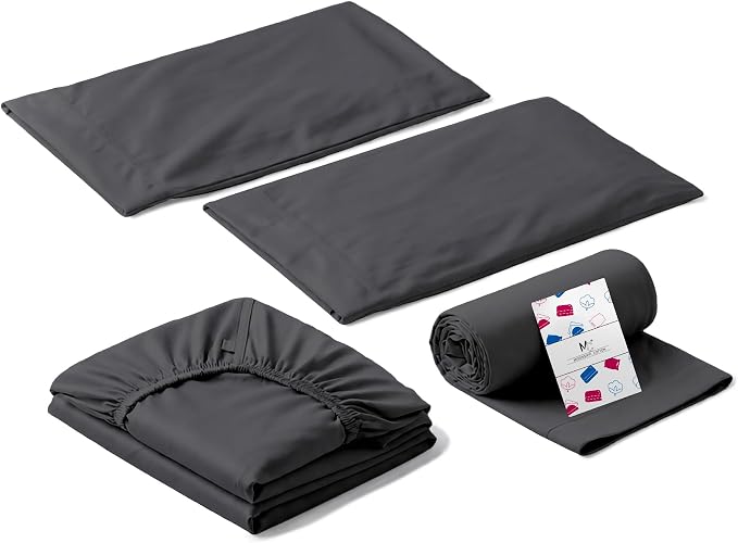 Full XL Size Sheets Set, 4-Piece Premium Egyptian Long-Staple 100% Cotton Bedding Set, Single-Ply Luxury Sateen Weave Hotel Quality Sheets, Soft & Breathable, 15” Deep Pockets, Dark Grey
