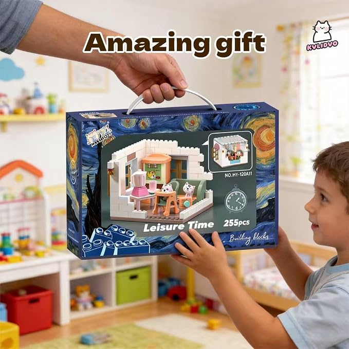 Koko's Cat Town DIY Miniature House Kit, Tiny White House Series Living Room Building Kit, Purrfect Dollhouse with 255PCS, Cat Toys Gift for Girls Boys Teens Kids Ages 3+