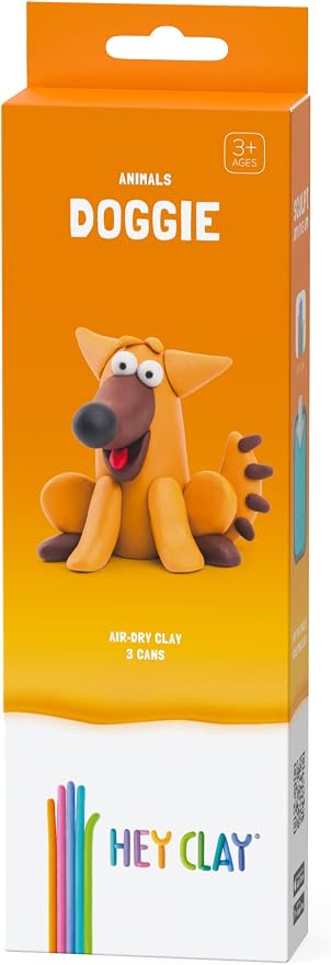 Hey Clay Animals - Claymate Doggie - Colorful Modeling Air Dry Clay for Kids - Air Dry Clay Kit 3 Cans with Fun Interactive App