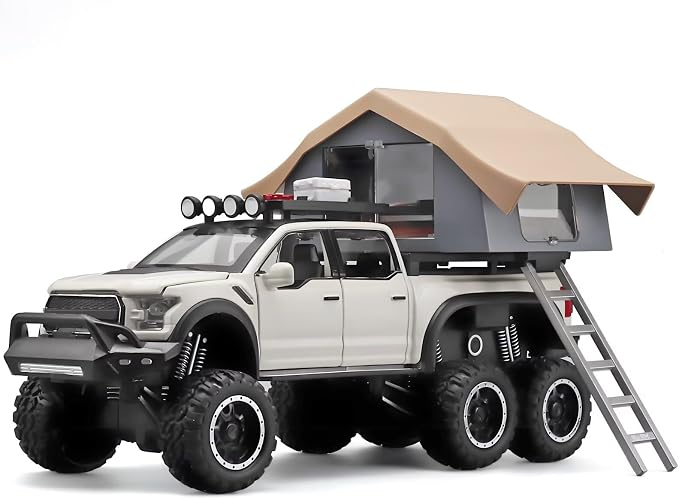 OANMYJJO Toy Trucks for Boys Age 4-7,Trucks for Kids F150 Diecast Truck,Model F150 Pickup Truck with Sightseeing Cabin,Pull Back Cars with Light and Sound,Trucks for Kids Ages 4-8（White）