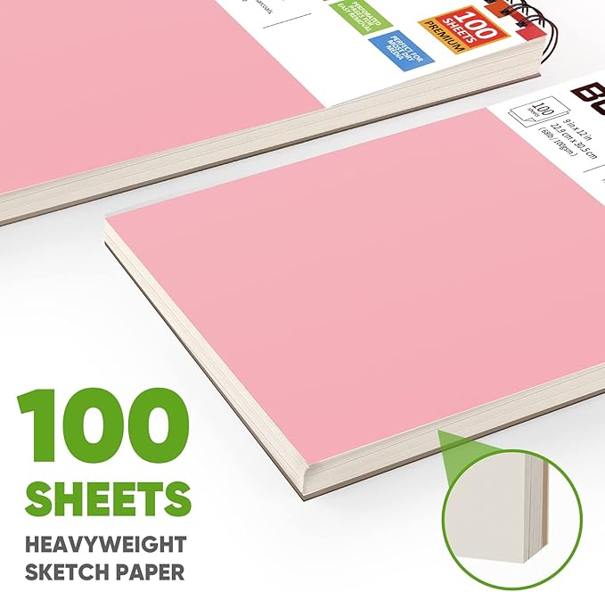 Sketch Book for Girls, 9" x 12" Sketchbook, 2 Pack 200 Sheets Spiral Bound Notebook, Acid Free Art Supply Set - Sketching & Drawing Art Stuff for Teen Girls,Granddaughter,Mother
