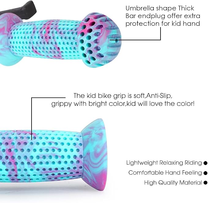 Kids Bike Grips - 105mm Bicycle Handlebar Grips With Mushroom Pattern for Bikes, Balance Bikes, and Kick Scooters