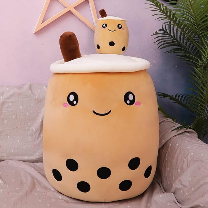 Cute Boba Tea Plush Stuffed Animal Toy 14 Inch Bubble Tea Kawaii Plushies Cartoon Soft Milk Tea Cup Cuddly Pillow Home Hugging Birthday for Children Kids Boys Girl Room Decor Bedtime, 14Inches