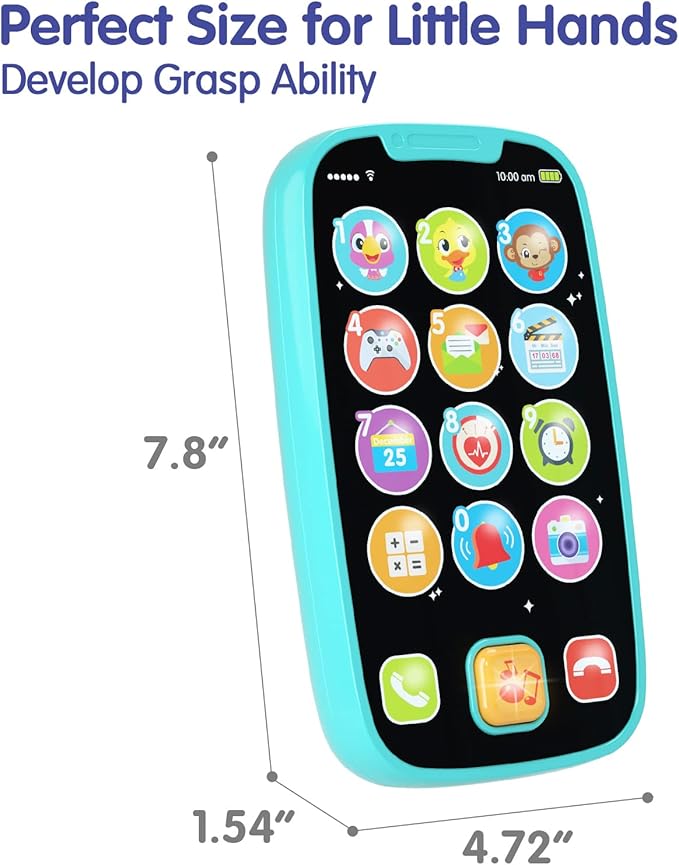 Toys for 1 Year Old Boy, 15 Functions Phone Baby Toys 6-12 Months, Baby Cell Phone 12-18 Months, Learning Toys for Toddlers 1-3, Easter Basket Stuffers - Cyan