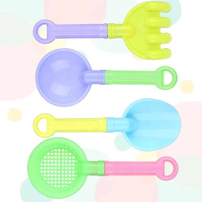 Skylety 8 Pieces Sand Shovels for Kids Colorful Plastic Rake Summer Beach Sand Sifter Shovel for Planting Digging Garden Tool Travel Beach Essentials