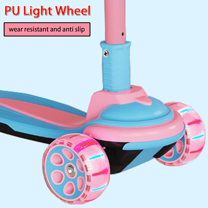 Kick Scooter for Kids Ages 3-12, 5 Adjustable Height Foldable Scooter with 3 LED Light Wheels, Outdoor Activities for Toddlers Boys Girls, Max Load up to 165 lbs