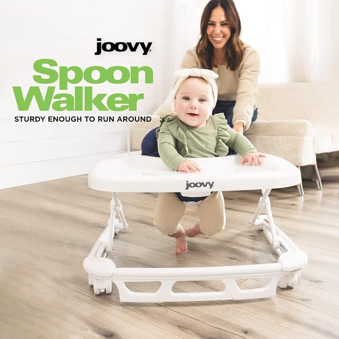 Joovy Spoon Baby Walker & Activity Center Featuring Three Adjustable Heights, Extra-Large Tray, and 30 lb Weight Capacity - JPMA Safety Certified, Blueberry