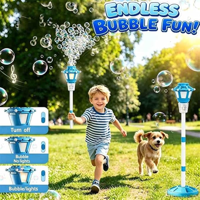 Bubble Machine for Kids Toddlers - Rechargeable Automatic Bubble Machine with Lights, Bubble Blower with Adjustable Stand up to 47 Inch for Backyard Games, Birthday Party, Outdoor Play