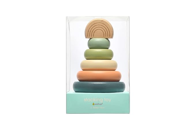 Pearhead Wooden Stacking Rainbow Toy, Montessori Color Sorting Rings for Babies and Toddlers 12+ Months, Nursery Decor