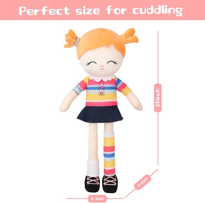 Soft Baby Doll Toys (16'') Baby Rag Doll for Girls Birthday Gift Girl Plush Toys Gift for Toddler Kids (Orange)