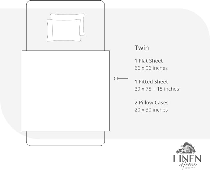 Linen Home 4 Piece Twin Cotton Sheet Set, 100% Cotton Percale, 2 Pillowcases, Deep Pocket with All Around Elastic Sheet, Crisp Breathable Bedding, Hotel Luxury, Long-Staple Combed Cotton, Baby Blue