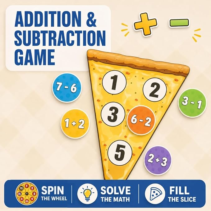 Matheroni Pepperoni Math Games for Kids 5-7, Addition and Subtraction STEM Board Game - Educational & Fun Pizza Game for Kindergarten, 1st-3rd Grade by Pidoko Kids