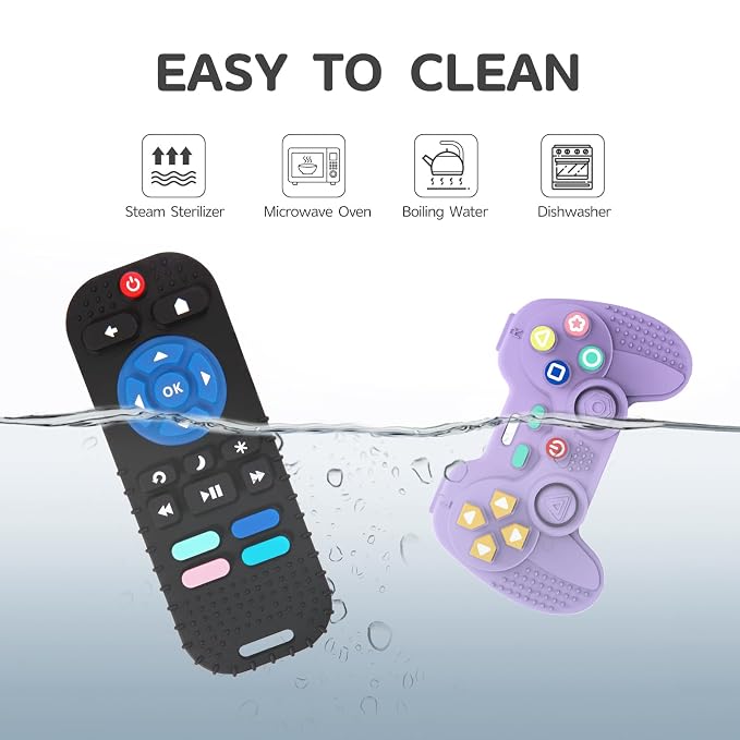 Hooku 2 Pack Remote Teether for Baby, Silicone Teethers for Babies 6-12 Months, Baby Teething Toys for Babies 0-6 Months, Remote Control Toy, Infant Gifts for Boys Girls
